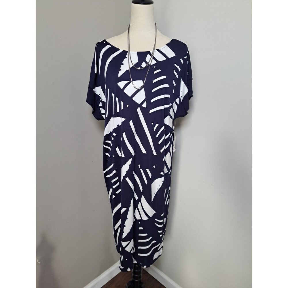 Lauren Ralph Lauren Geometric Abstract Print Navy & Ivory Dress Size L Resort